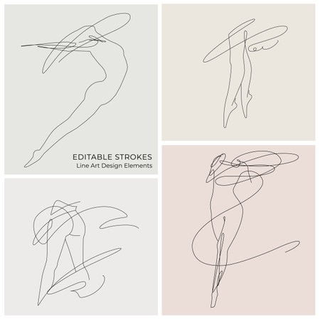 Elegant line art of erotic woman figure. Silhouette of a female in contemporary one-line style. Design element for cosmetics advertising, posters, wall art, and stickersのイラスト素材