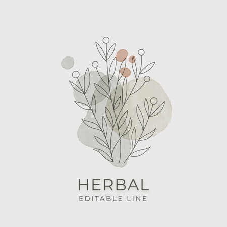 Herbal Editable line art Design. Natural organic herbal label for Cosmetics, Pharmacy, healthy foodのイラスト素材