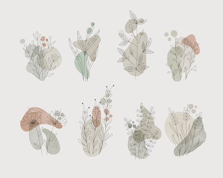 Herbal Editable line art Design. Set of Natural organic herbal label for Cosmetics, Pharmacy, healthy foodのイラスト素材