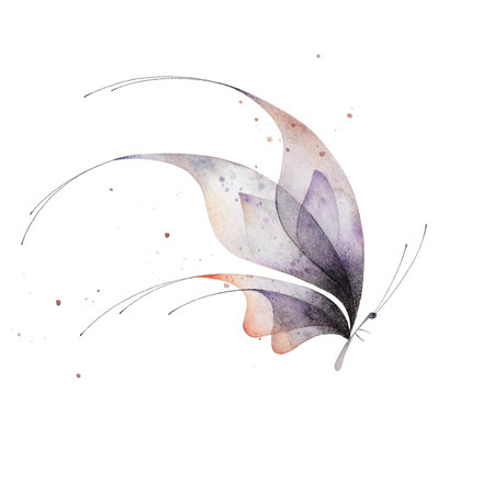 Watercolor butterfly isolated on white. Abstract ethereal hand drawn illustration blue purple insectの写真素材