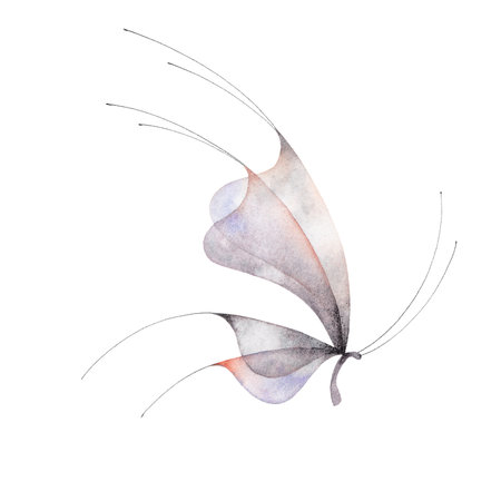 Watercolor butterfly isolated on white. Abstract ethereal hand drawn illustration blue purple insectの写真素材