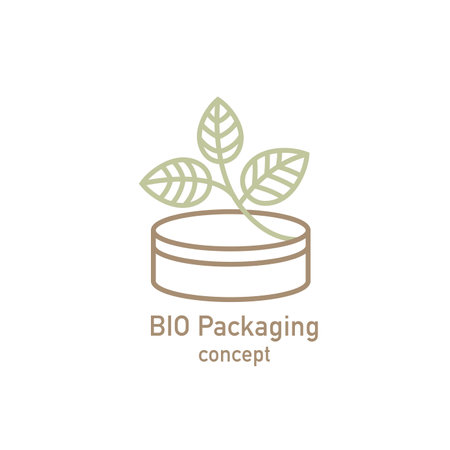 Cabilock Round Wooden Box with green leaf icon. Biodegradable, compostable. Eco friendly material production. Nature protection concept. Vector Illustration, editable strokesのイラスト素材
