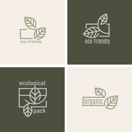 Eco wooden box with green leaf, set of icons. Biodegradable, compostable packaging. Eco friendly material production. Nature protection concept. Editable strokesのイラスト素材