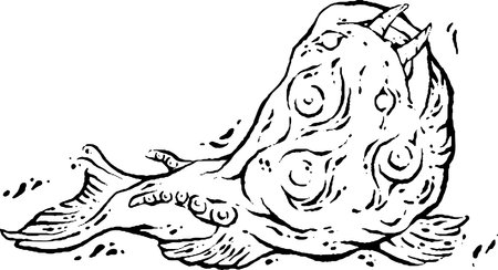 Crazy Weird Fish Monster, Black and white pattern, creative doodles, Weirdcore illustrationのイラスト素材