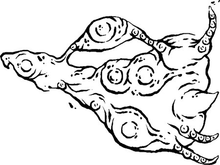 Crazy Weird Fish Monster, Black and white pattern, creative doodles, Weirdcore illustrationのイラスト素材