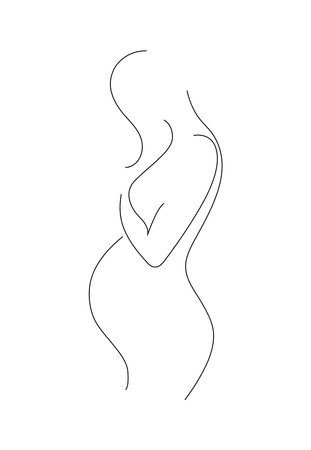 Pregnant woman, linear black and white elegant illustration, hand drawn line artのイラスト素材