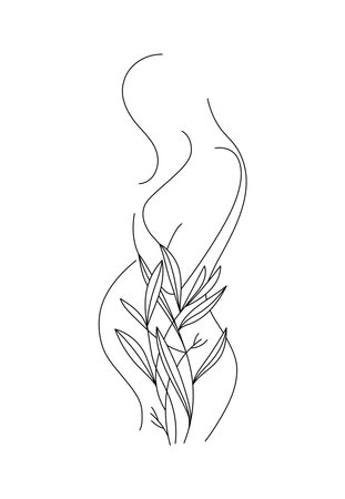 Pregnant woman decorated with flowers, Editable lines, medicine flowers and herbal cosmetics, hand drawn line artのイラスト素材