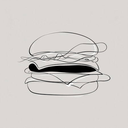 a simple line drawing of a burger with visible layers on a neutral colored background art piece designの素材