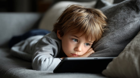 a smiling elderly woman with white hair is holding a smartphone and looking up, on an orange backgroundの素材