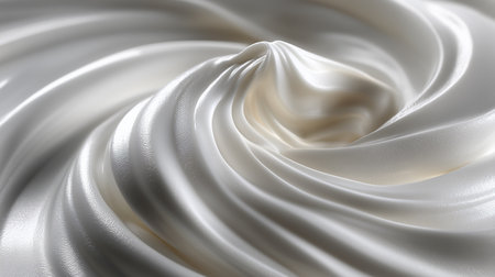 a close up of white cream swirling in a spiral pattern with a smooth and glossy texture for a sweet treatの素材