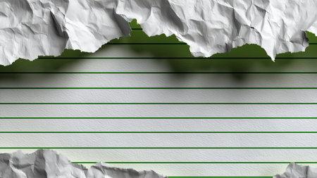 crumpled paper with green lines and torn edges creates a textured and abstract background composition viewの素材