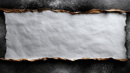 a white paper with torn edges is on a dark textured background with brown paper showing through 100の素材