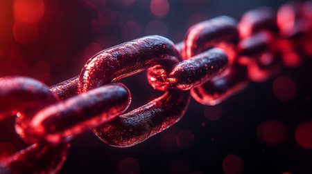 a close up of a red illuminated chain against a dark blurred background creates a strong visual impactの素材