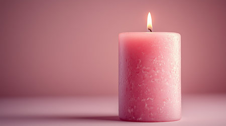 a soft pink candle with a gentle flame creating a warm and inviting ambiance in a studio settingの素材