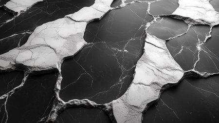 a monochrome aerial view of fractured land with light and dark sections creating a patterned landscape viewの素材