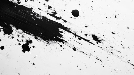a black paint splatter on a white background creates an abstract and messy artistic design element lookの素材