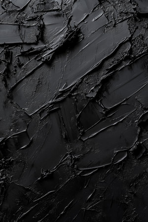 a close up of black paint strokes creating a dark abstract textured background with a moody design elementの素材