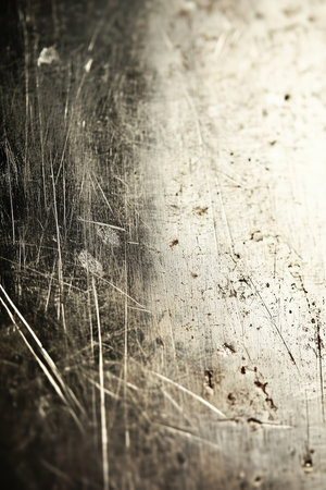 a close up shot of a scratched metal surface showing wear and tear with light reflecting off the surfaceの素材