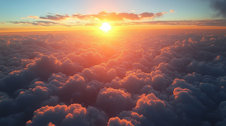 a stunning aerial view of clouds bathed in the warm glow of the sun during a vibrant sunset sky viewの素材