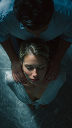 A man giving a woman a massage in a peaceful and serene environmentの素材