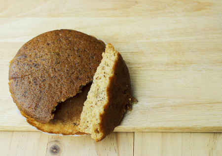 Delicious banana cake dessert on wooden backgrounds
