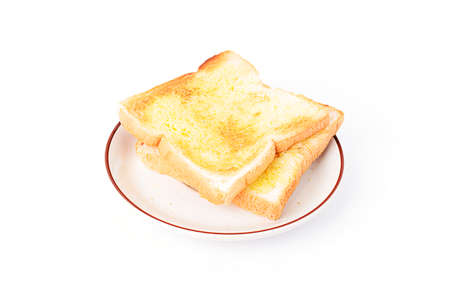 Grilled sliced bread on white backgrounds with above
