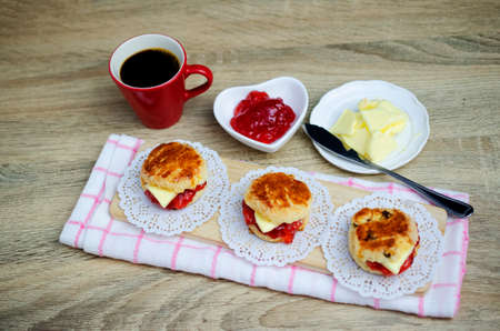 Scone homemade set of coffee break backgrounds conceptの写真素材