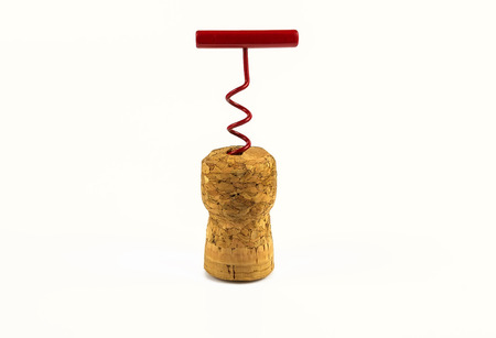 wine cap corkscrew in closeup on a white backgroundの写真素材