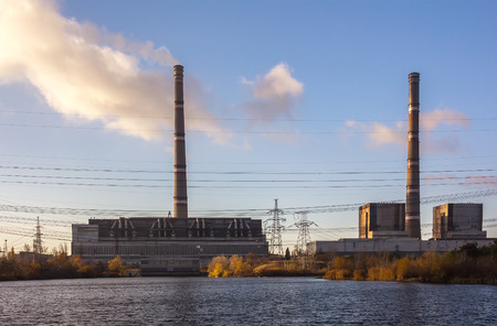 thermal power plant .Multitude of cables and wires, transformers.の写真素材