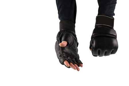 fighter's hand in gloves for martial artsの写真素材