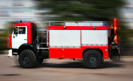 big red fire truck with special equipment.