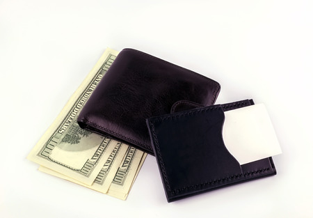wallet with dollars  and clean business card isolated. place for your text. concept.