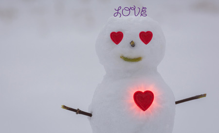 scarlet heart and snowman. Happy Valentine's day.の写真素材