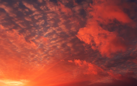 Fiery orange colorful sunset sky. Beautiful sky.の写真素材