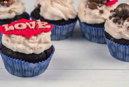  Cupcakes for Valentine's Day. Love cupcake with heart.の写真素材