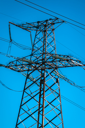  high-voltage  power lines . electricity distribution station .の写真素材