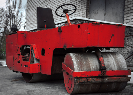 Road roller, for repair of roads and construction of new road sectionsの写真素材
