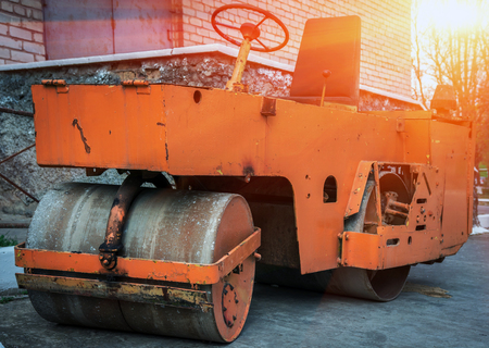 Road roller, for repair of roads and construction of new road sectionsの写真素材