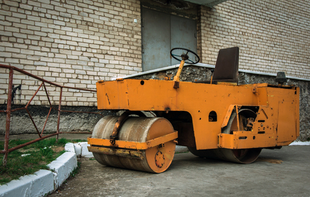 Road roller, for repair of roads and construction of new road sectionsの写真素材