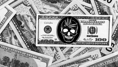 Skull with marijuana on one hundred dollar billの写真素材