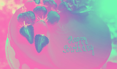 Birthday. Cake with chocolate and strawberry. Sweets and desserts.