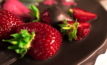 
Birthday. Cake with chocolate and strawberry. Sweets and desserts.の写真素材