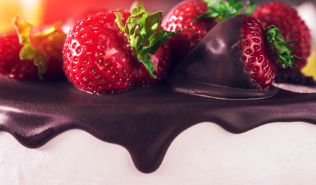 
Birthday. Cake with chocolate and strawberry. Sweets and desserts.の写真素材