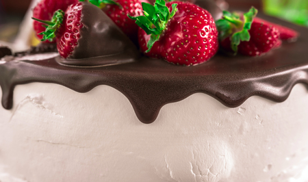 
Birthday. Cake with chocolate and strawberry. Sweets and desserts.の写真素材