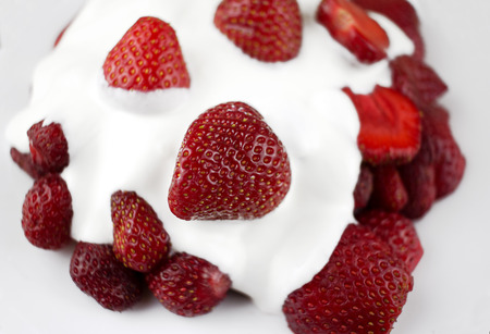 fresh strawberry with cream close-up. Organic food.の写真素材
