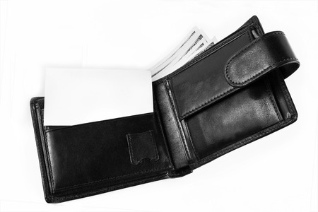 wallet with dollars, gold card and clean business card isolated. place for your text. concept.の写真素材