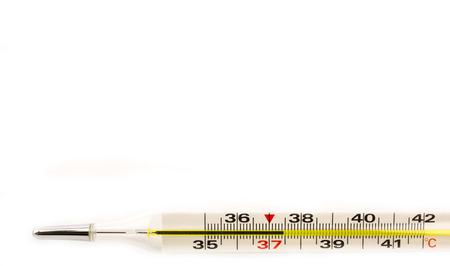 high body temperature on a thermometer. Symptom of the disease. thermometer close-up.の写真素材