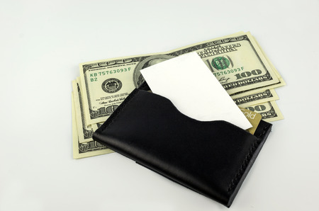 wallet with dollars, gold card and clean business card isolated. place for your text. concept.の写真素材
