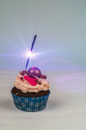Birthday cupcake. Cupcakes for Valentine's Day. Love cupcakes with heart.の写真素材