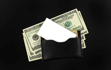 wallet with dollars, gold card and clean business card isolated. place for your text. concept.の写真素材